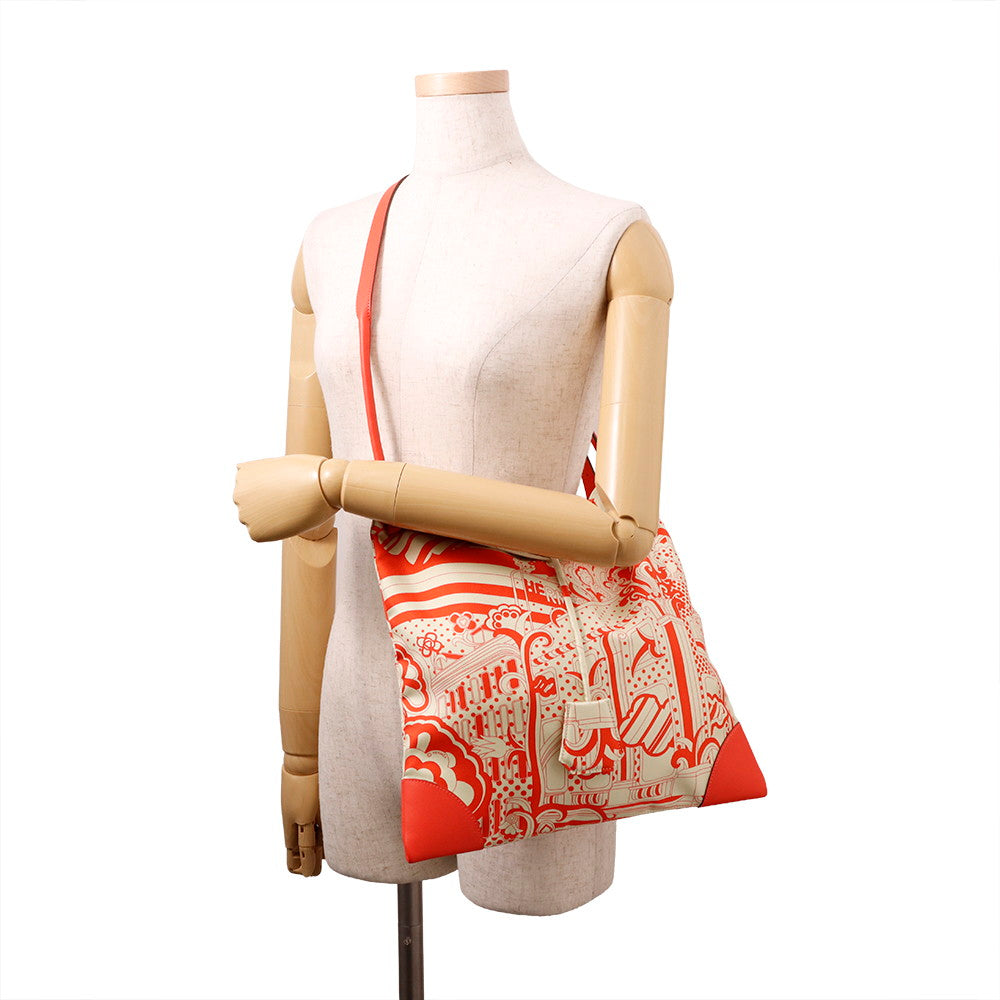 HERMES Silky City Fauve Le Righe Rainbow Orange Field Silk Swift Leather Size PM