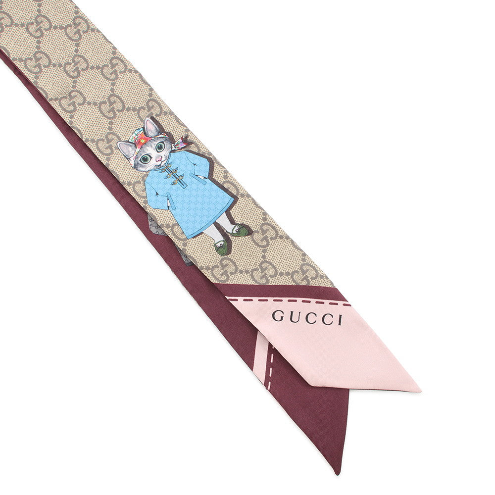 GUCCI Higuchi Yuko Scarf Bordeaux/Beige848291 Silk100%