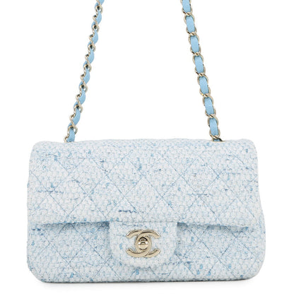 CHANEL Mini Matelasse Flap Chain Shoulder Bag Blue/White/SilverA69900 B23529 U6845 Tweed Size 20