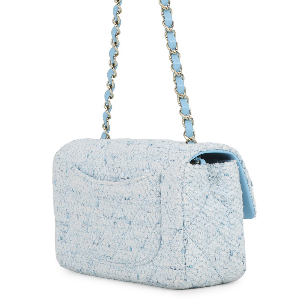 CHANEL Mini Matelasse Flap Chain Shoulder Bag Blue/White/SilverA69900 B23529 U6845 Tweed Size 20