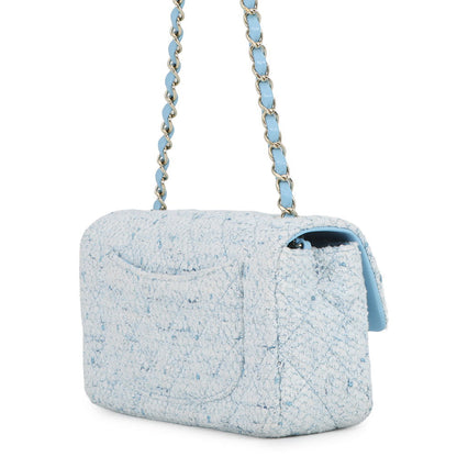 CHANEL Mini Matelasse Flap Chain Shoulder Bag Blue/White/SilverA69900 B23529 U6845 Tweed Size 20
