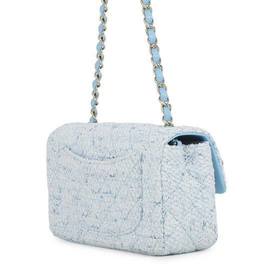 CHANEL Mini Matelasse Flap Chain Shoulder Bag Blue/White/SilverA69900 B23529 U6845 Tweed Size 20