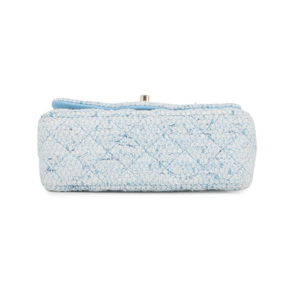 CHANEL Mini Matelasse Flap Chain Shoulder Bag Blue/White/SilverA69900 B23529 U6845 Tweed Size 20