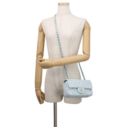 CHANEL Mini Matelasse Flap Chain Shoulder Bag Blue/White/SilverA69900 B23529 U6845 Tweed Size 20