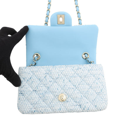 CHANEL Mini Matelasse Flap Chain Shoulder Bag Blue/White/SilverA69900 B23529 U6845 Tweed Size 20