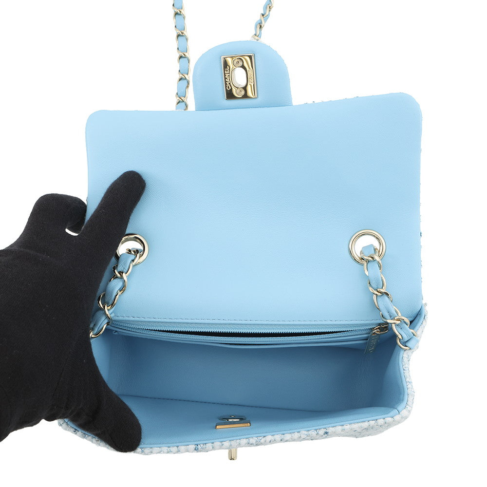CHANEL Mini Matelasse Flap Chain Shoulder Bag Blue/White/SilverA69900 B23529 U6845 Tweed Size 20