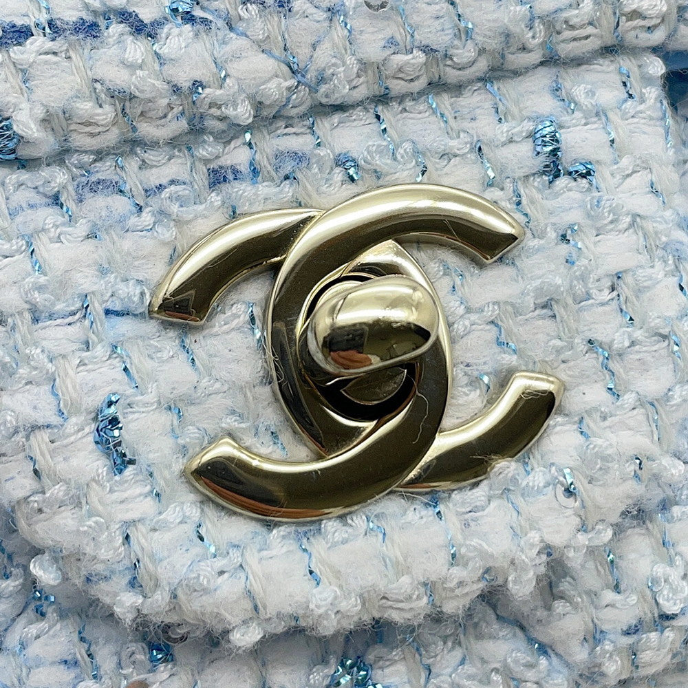 CHANEL Mini Matelasse Flap Chain Shoulder Bag Blue/White/SilverA69900 B23529 U6845 Tweed Size 20