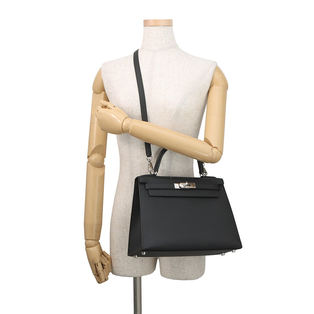 HERMES Kelly Sellier Black Epsom Size 28