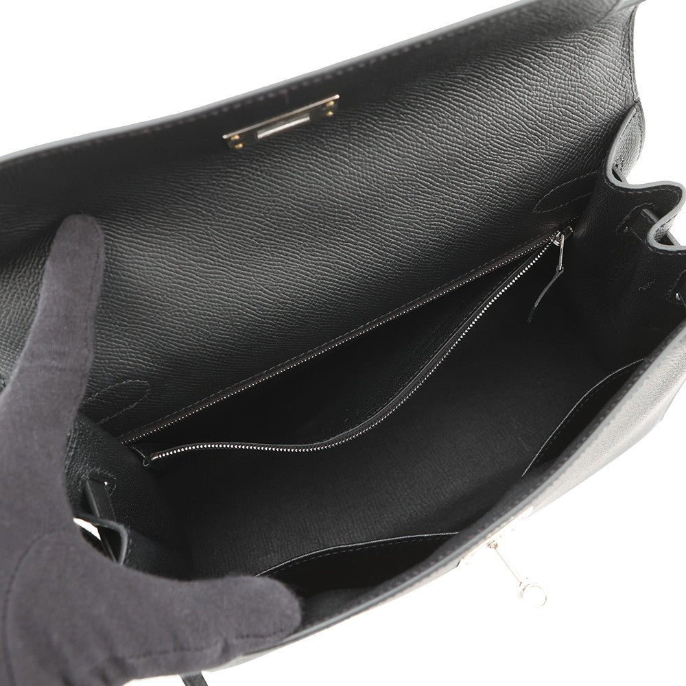 HERMES Kelly Sellier Black Epsom Size 28
