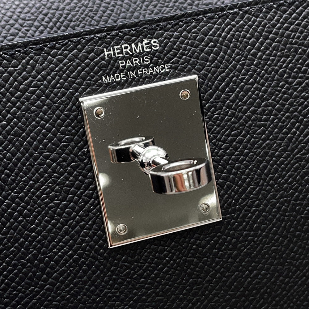 HERMES Kelly Sellier Black Epsom Size 28