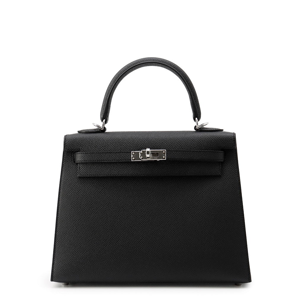 HERMES Kelly Sellier Black Epsom Size 25