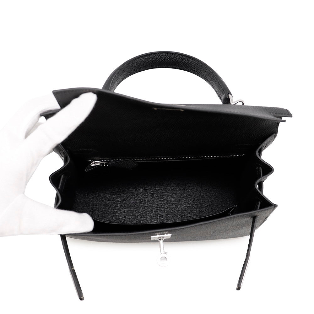 HERMES Kelly Sellier Black Epsom Size 25