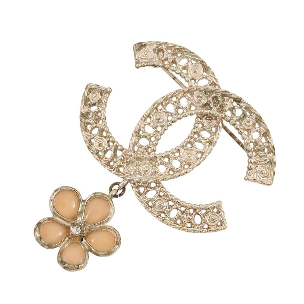 CHANEL CC Logo Clover Brooch Metal