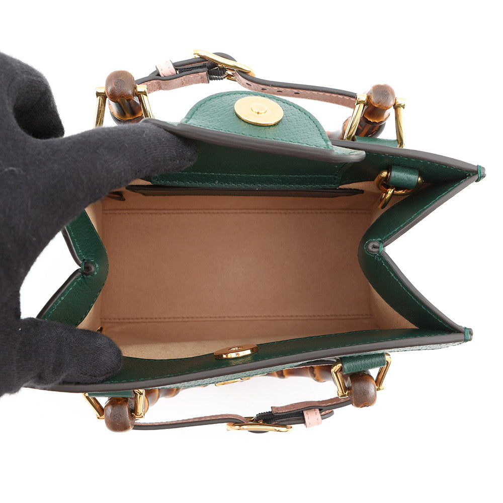 GUCCI Diana Bamboo 2-way Handbag Green702732 U3ZDT 3670 Leather Size Mini