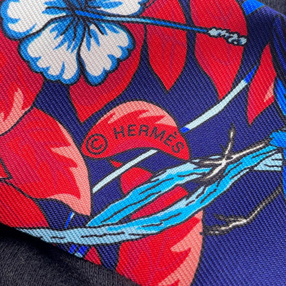HERMES Twilly Jungle Love Love Marine/Rouge/Blanc Silk100%