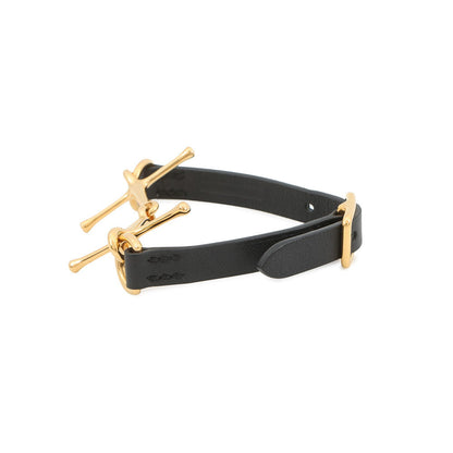 HERMES Mall Horsebit Bracelet Size T2 Black Gold Plated Swift Leather
