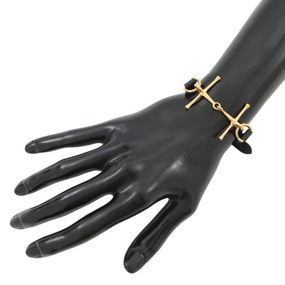 HERMES Mall Horsebit Bracelet Size T2 Black Gold Plated Swift Leather