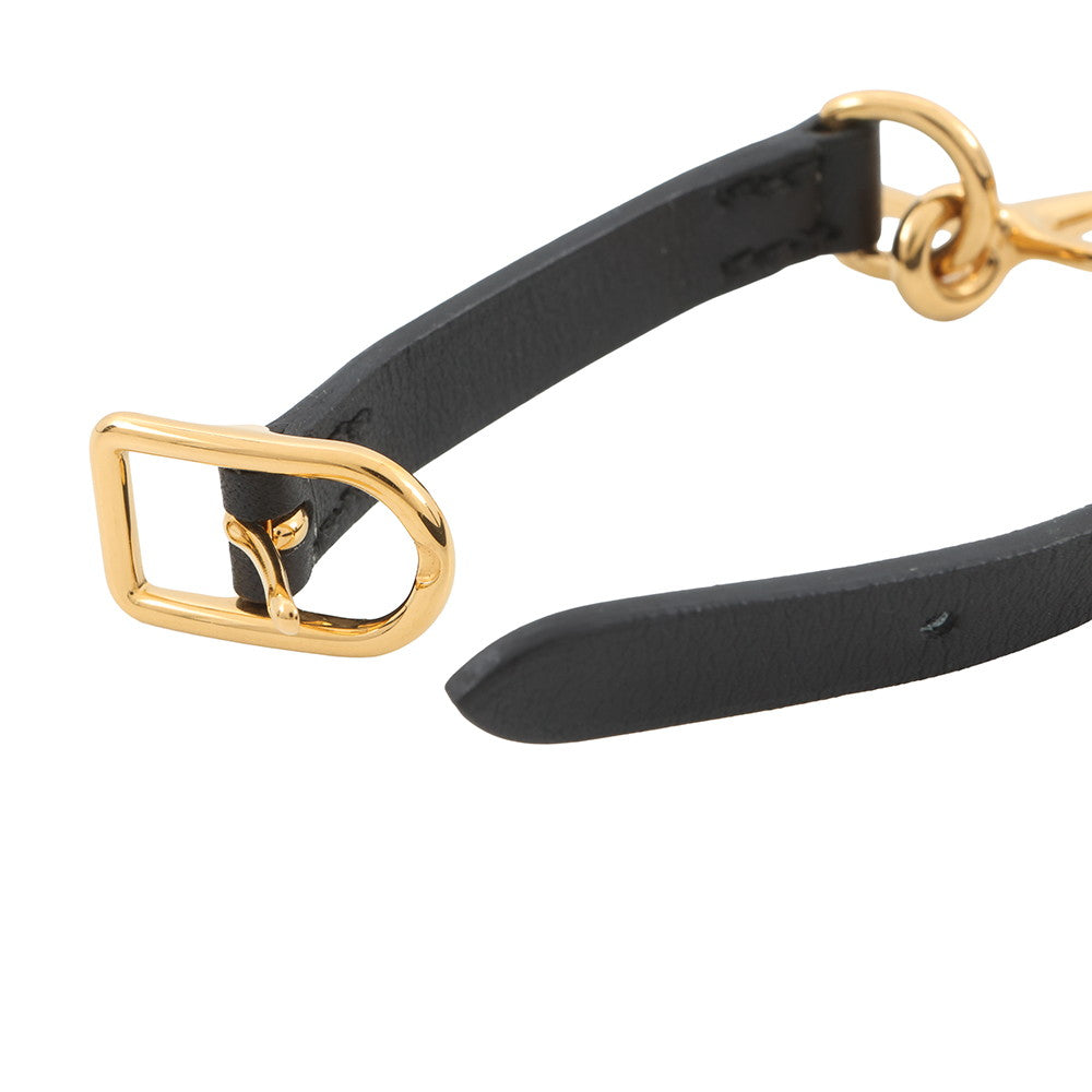 HERMES Mall Horsebit Bracelet Size T2 Black Gold Plated Swift Leather
