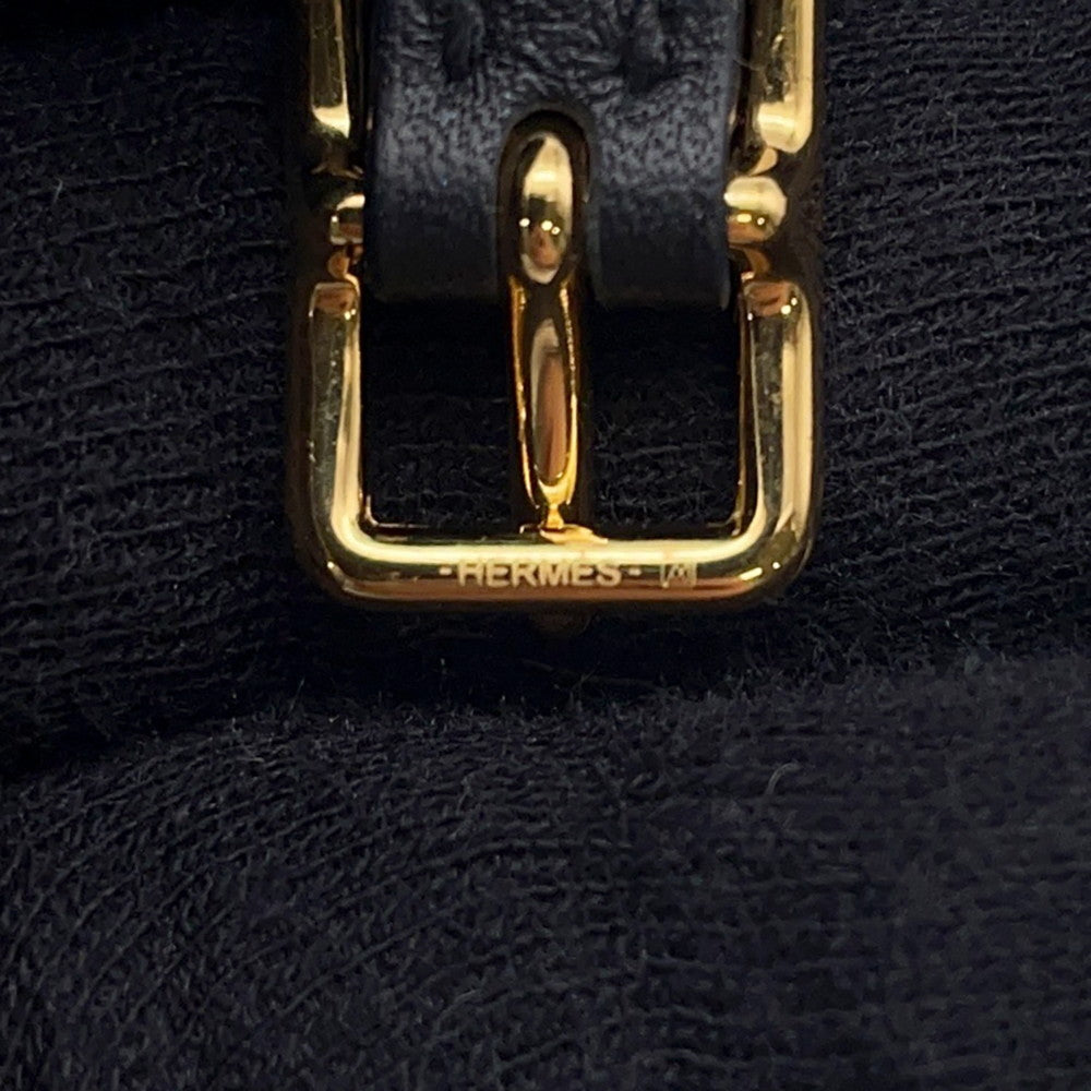 HERMES Mall Horsebit Bracelet Size T2 Black Gold Plated Swift Leather