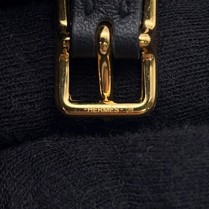 HERMES Mall Horsebit Bracelet Size T2 Black Gold Plated Swift Leather