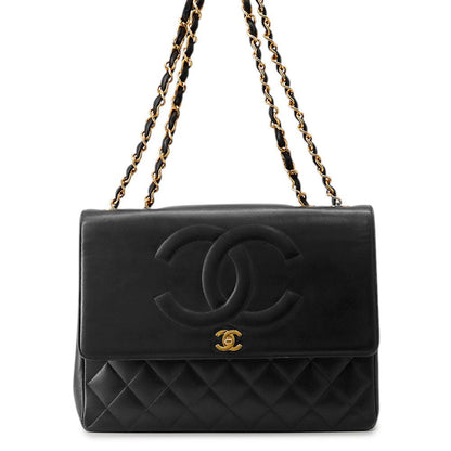 CHANEL Jumbo Matelasse Large CC Logo Chain Shoulder Black Leather