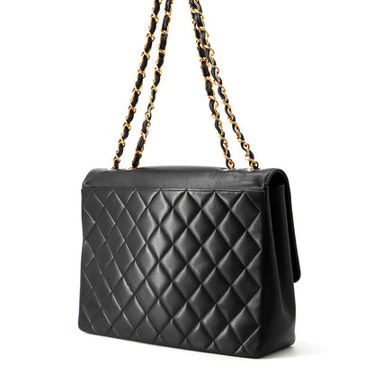 CHANEL Jumbo Matelasse Large CC Logo Chain Shoulder Black Leather
