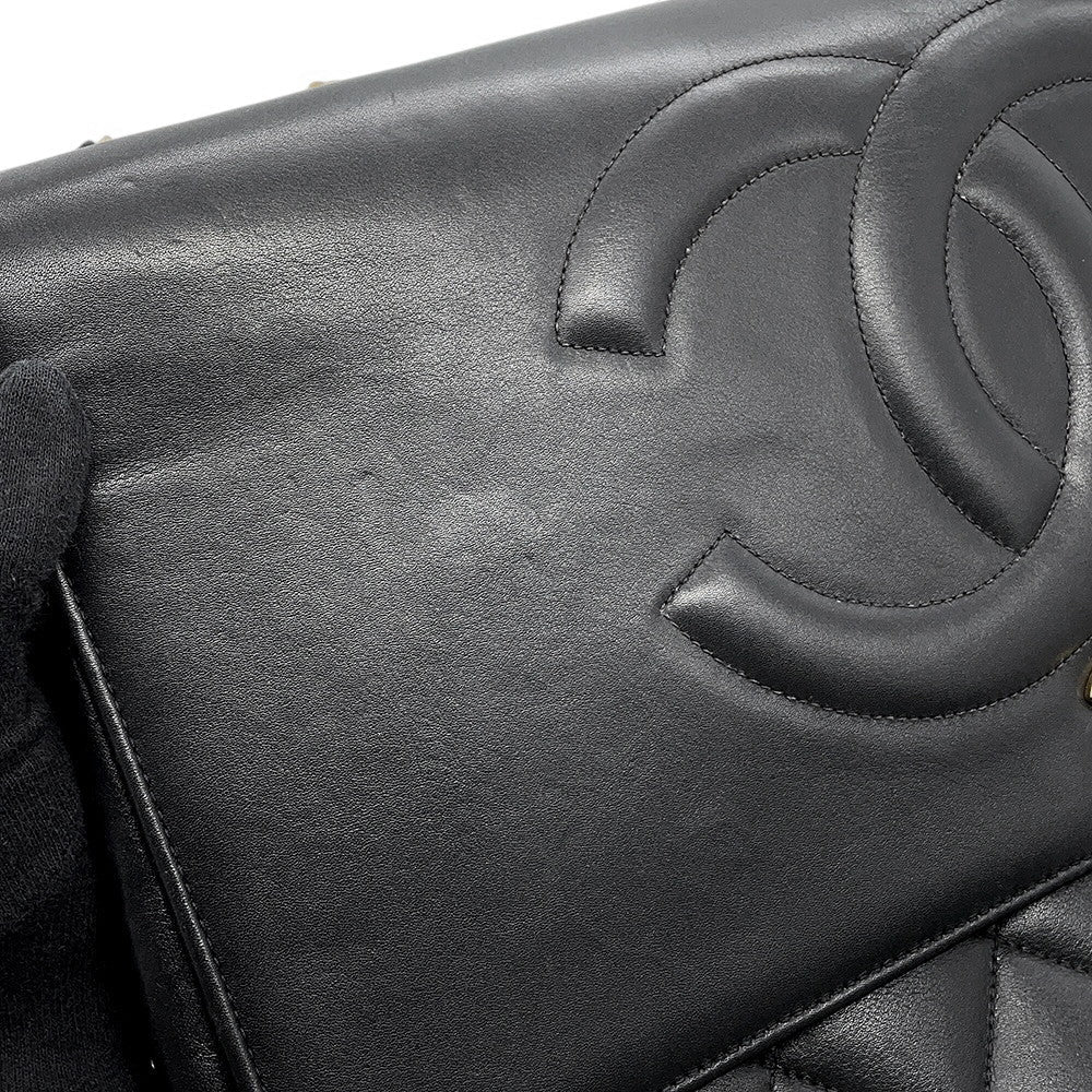 CHANEL Jumbo Matelasse Large CC Logo Chain Shoulder Black Leather
