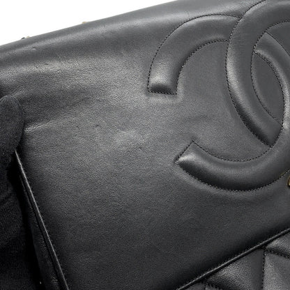 CHANEL Jumbo Matelasse Large CC Logo Chain Shoulder Black Leather