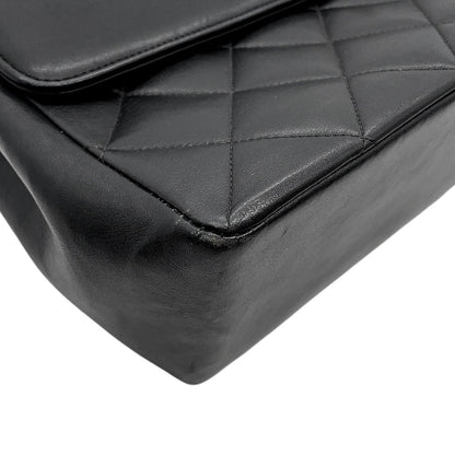 CHANEL Jumbo Matelasse Large CC Logo Chain Shoulder Black Leather