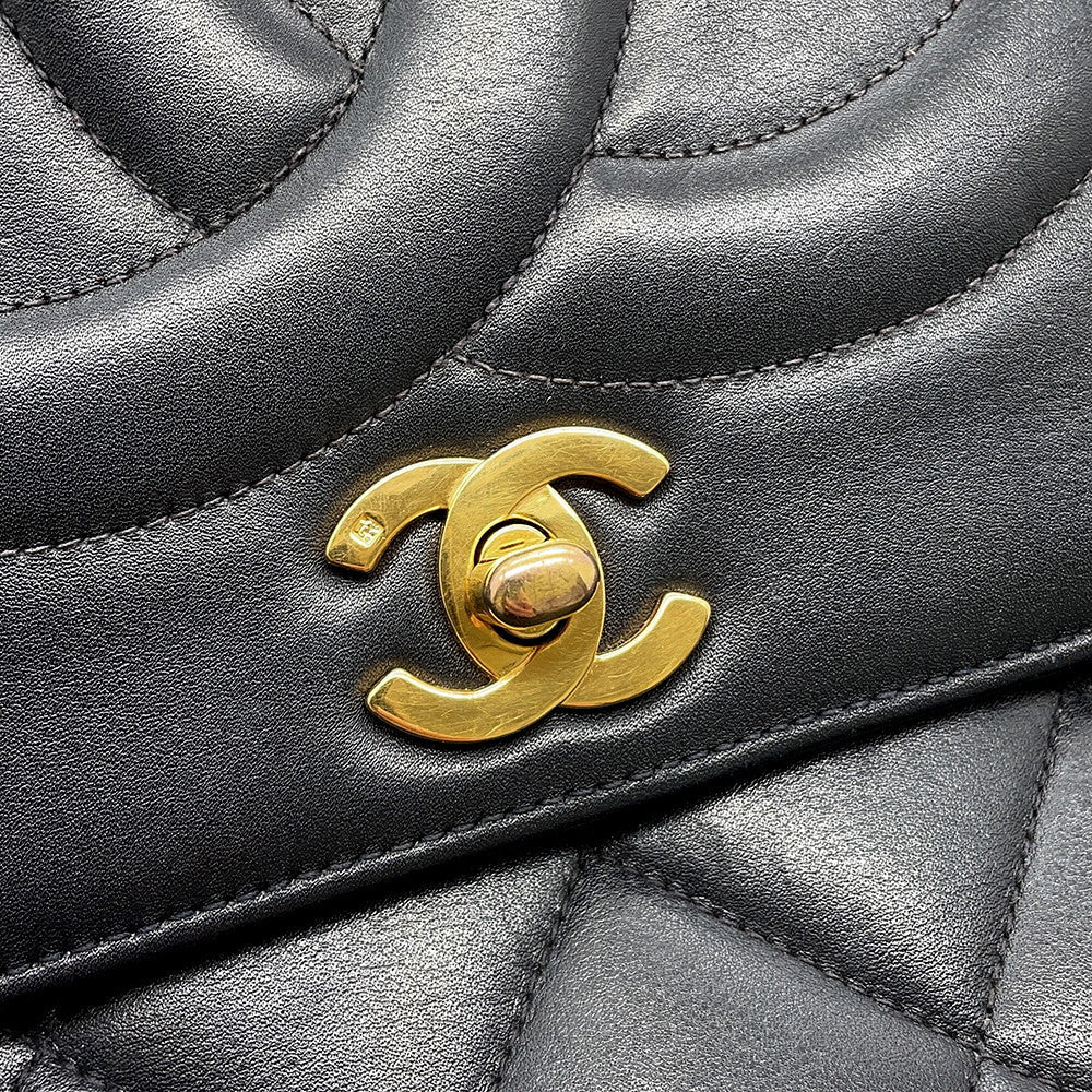 CHANEL Jumbo Matelasse Large CC Logo Chain Shoulder Black Leather