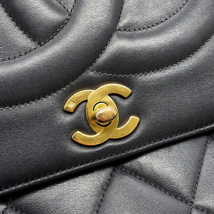 CHANEL Jumbo Matelasse Large CC Logo Chain Shoulder Black Leather