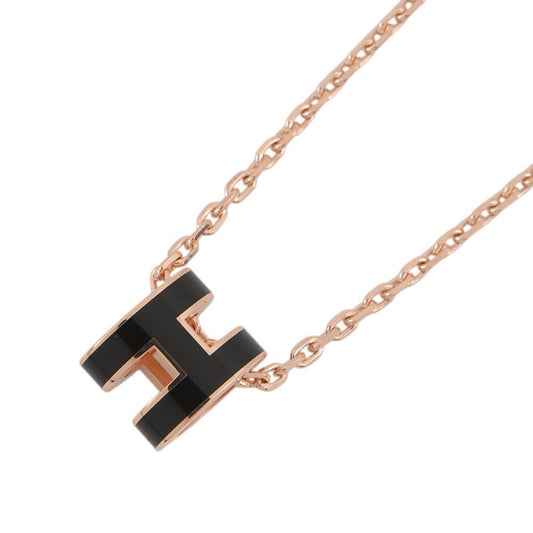 HERMES Pop Ash Necklace Size Mini Black Gold Plated Lacquer