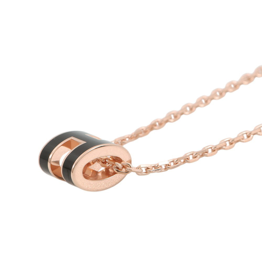 HERMES Pop Ash Necklace Size Mini Black Gold Plated Lacquer