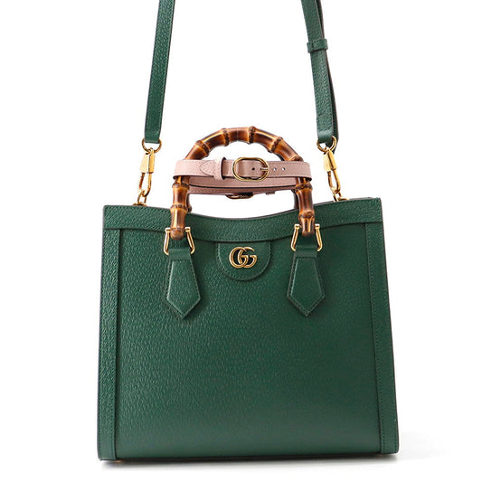 GUCCI Diana Bamboo 2-way Handbag Green702721 Leather Size Small