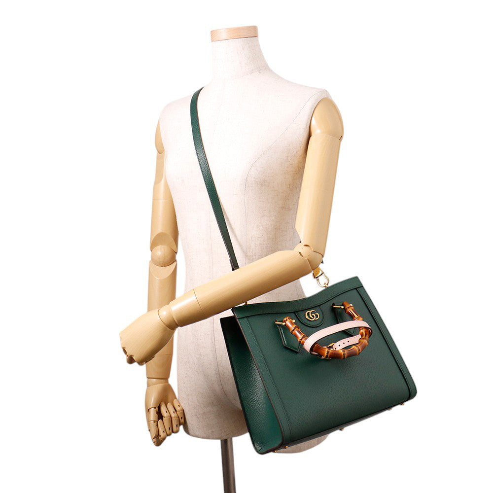 GUCCI Diana Bamboo 2-way Handbag Green702721 Leather Size Small