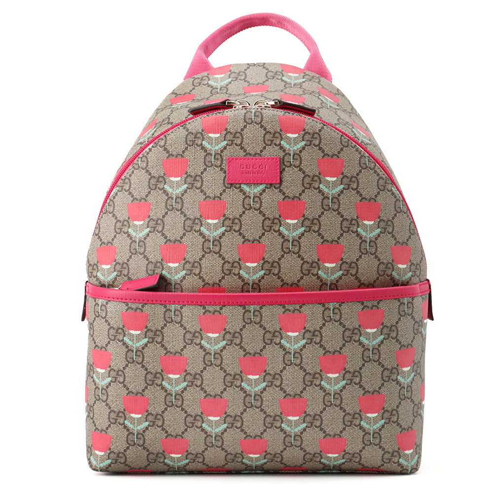 GUCCI Children's Kim Seung-yeon Flower Print Backpack Beige/Red782708 GG Supreme Leather