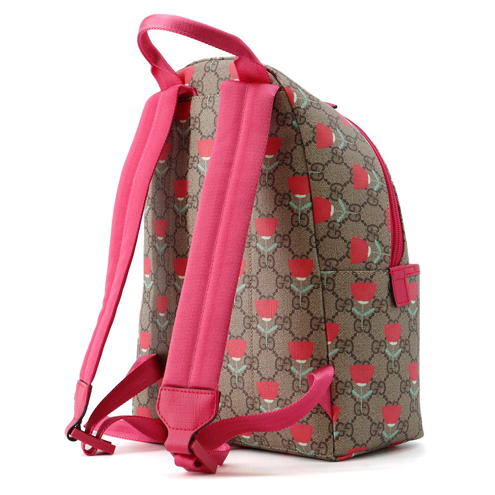 GUCCI Children's Kim Seung-yeon Flower Print Backpack Beige/Red782708 GG Supreme Leather