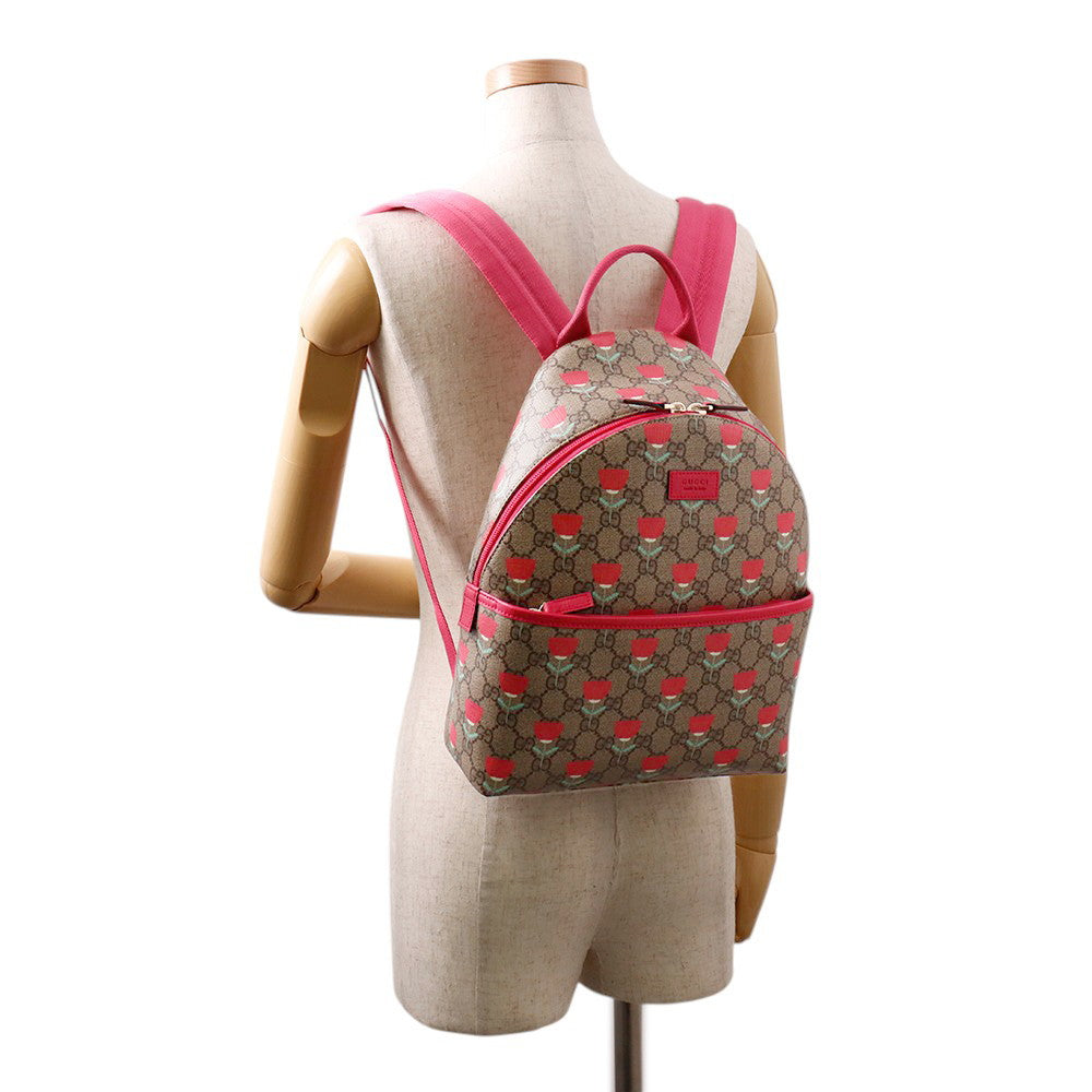 GUCCI Children's Kim Seung-yeon Flower Print Backpack Beige/Red782708 GG Supreme Leather