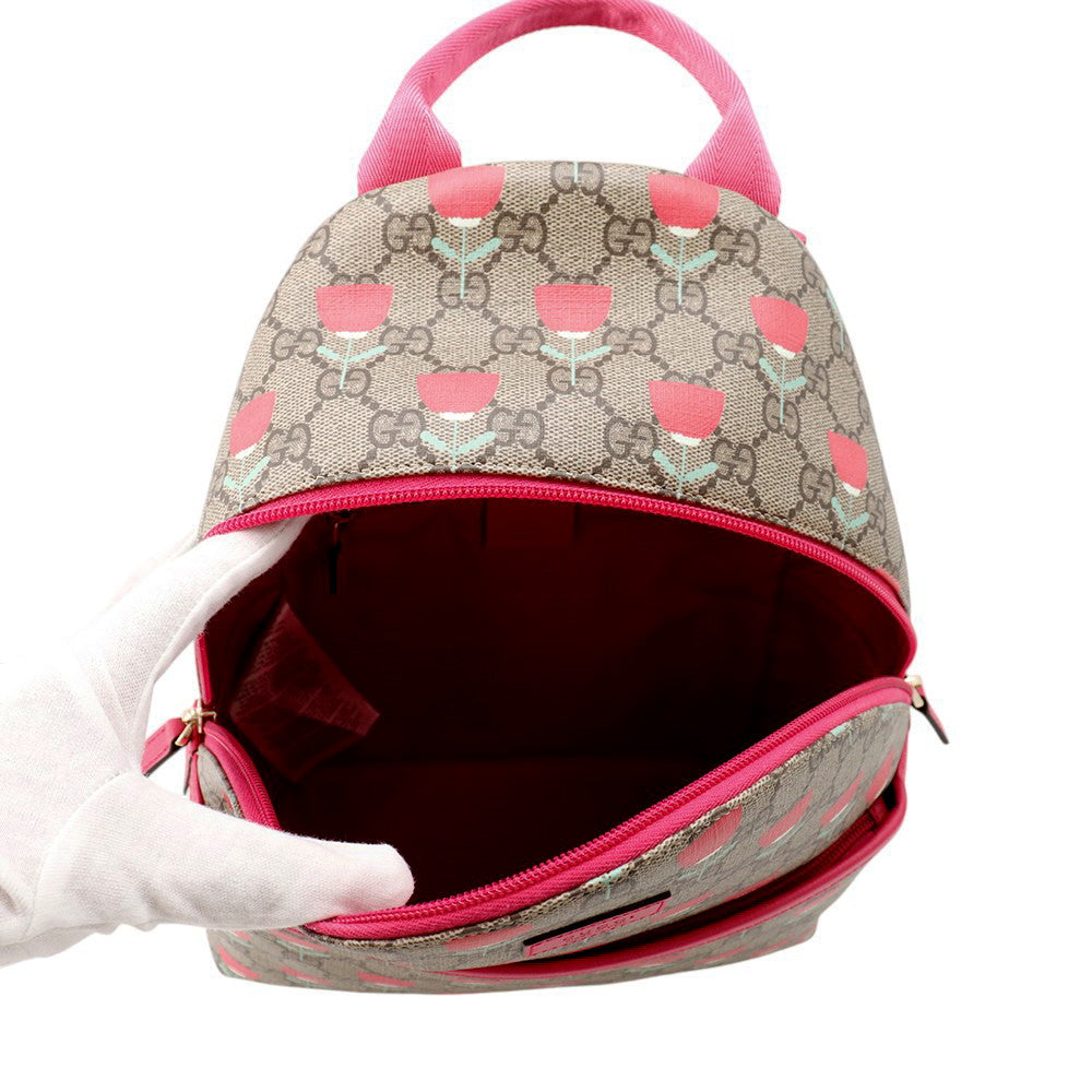 GUCCI Children's Kim Seung-yeon Flower Print Backpack Beige/Red782708 GG Supreme Leather