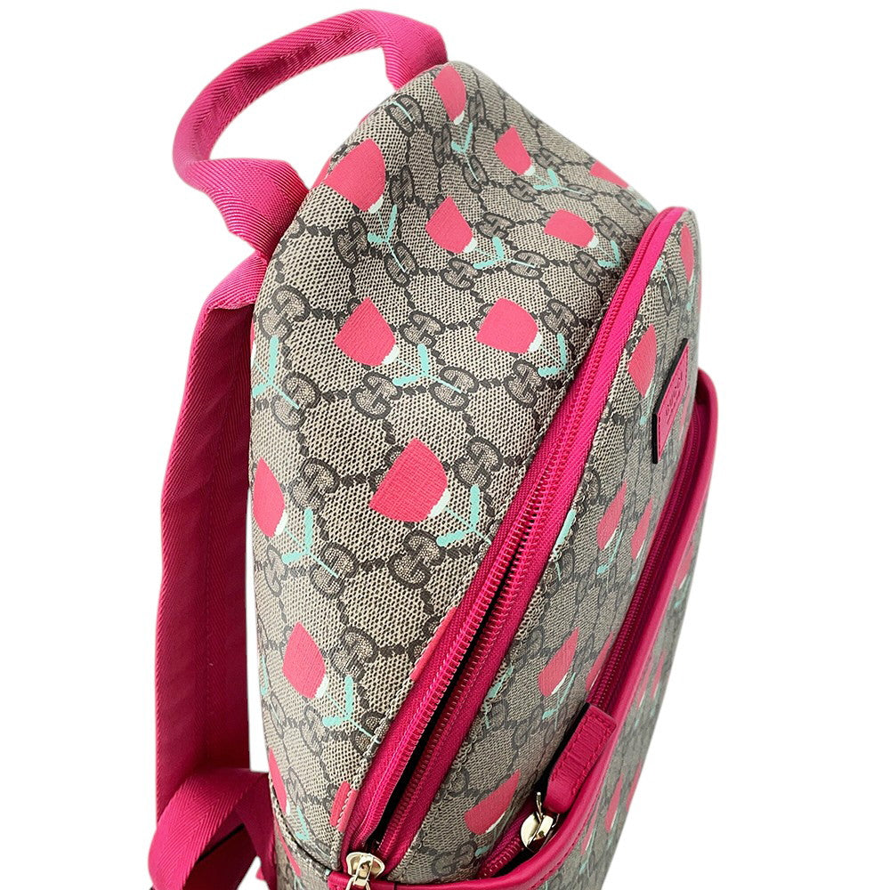 GUCCI Children's Kim Seung-yeon Flower Print Backpack Beige/Red782708 GG Supreme Leather