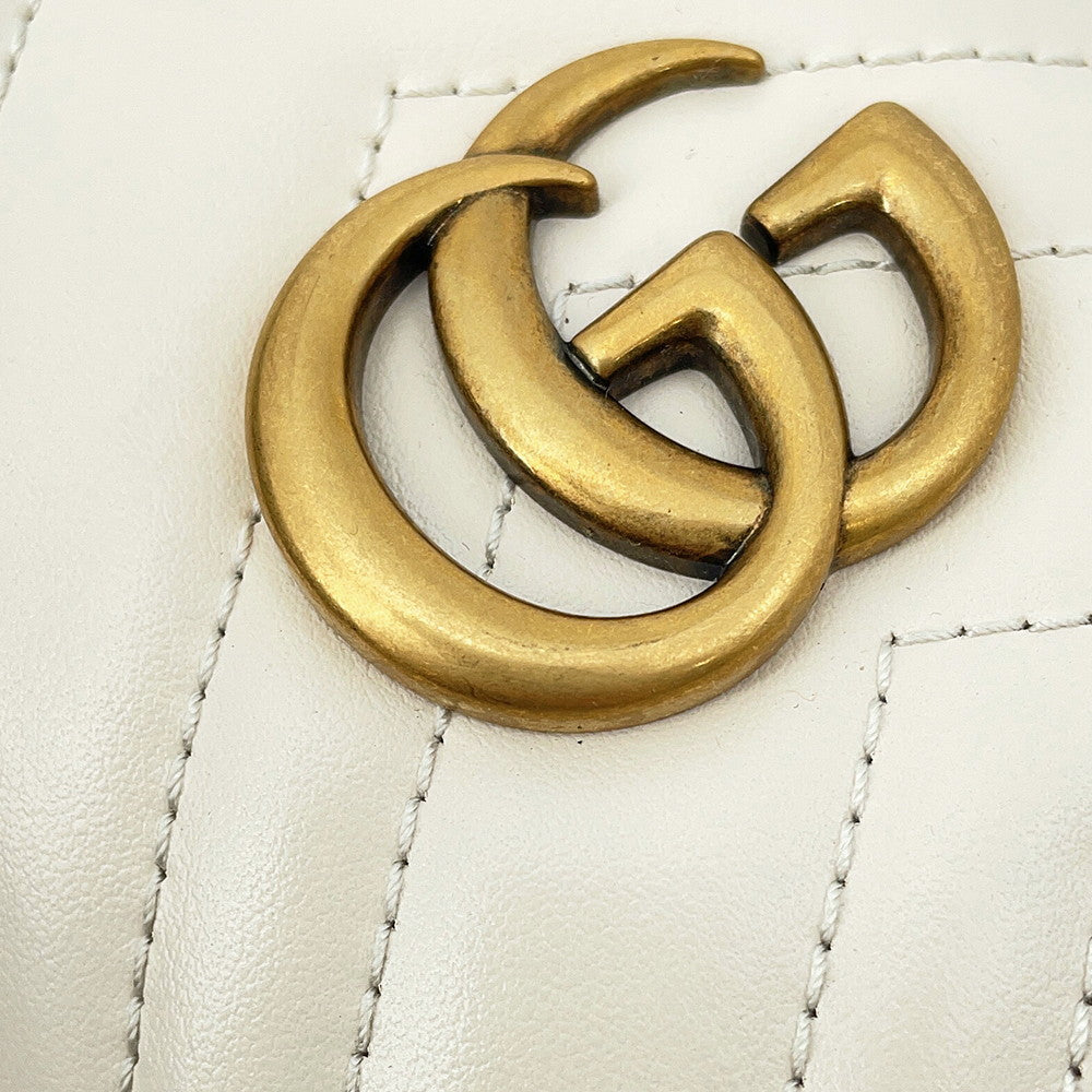 GUCCI GG Marmont Baguette Bag White575163 Leather Size Small