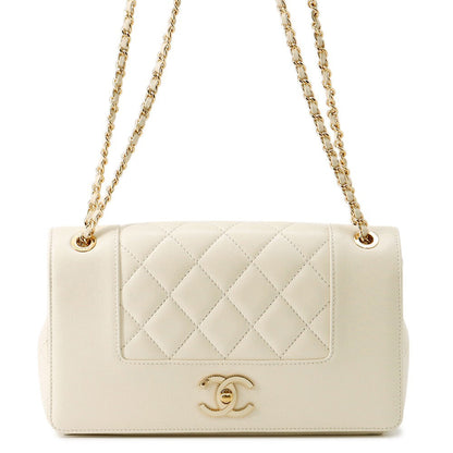 CHANEL Mademoiselle Double Flap Chain Shoulder Bag IvoryA93084 Leather