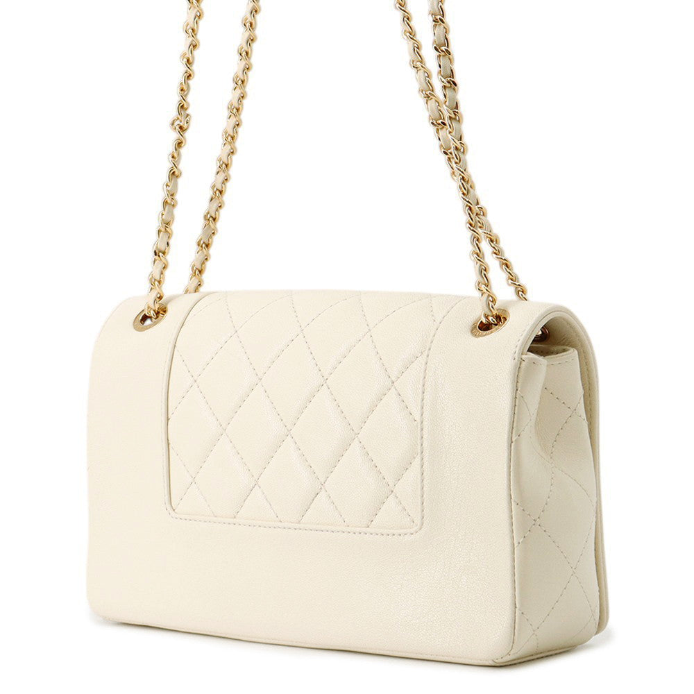 CHANEL Mademoiselle Double Flap Chain Shoulder Bag IvoryA93084 Leather