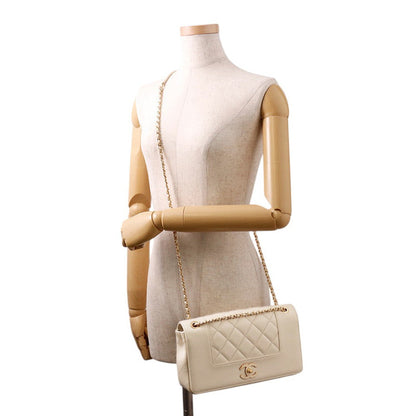 CHANEL Mademoiselle Double Flap Chain Shoulder Bag IvoryA93084 Leather