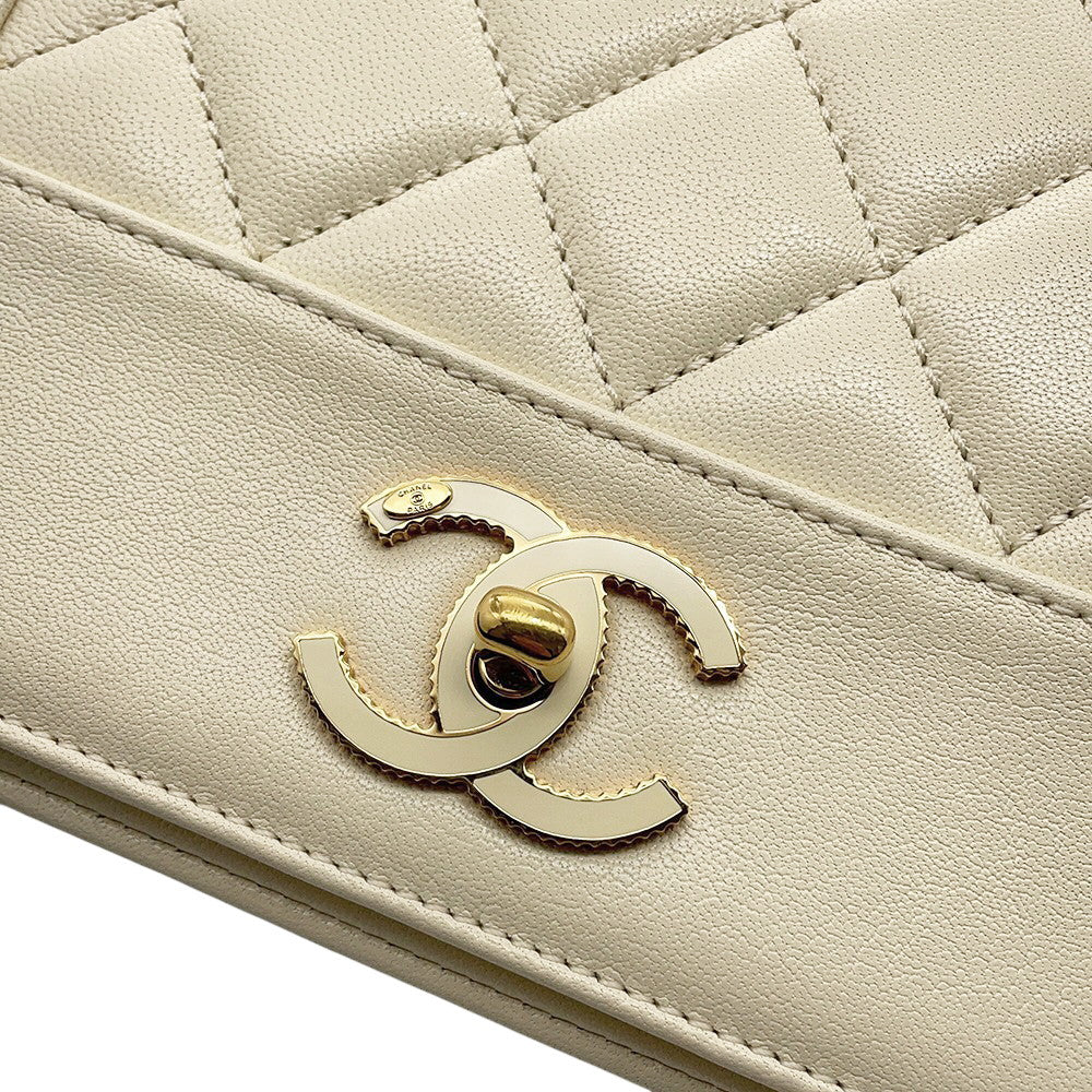 CHANEL Mademoiselle Double Flap Chain Shoulder Bag IvoryA93084 Leather