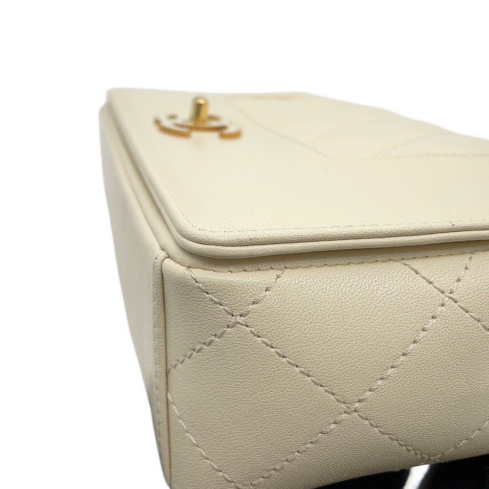 CHANEL Mademoiselle Double Flap Chain Shoulder Bag IvoryA93084 Leather