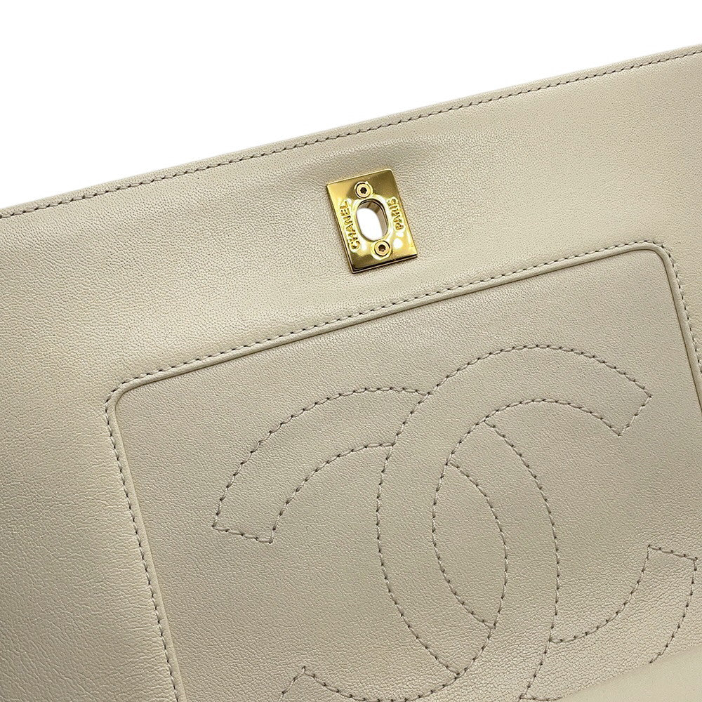 CHANEL Mademoiselle Double Flap Chain Shoulder Bag IvoryA93084 Leather