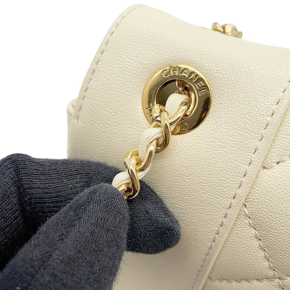 CHANEL Mademoiselle Double Flap Chain Shoulder Bag IvoryA93084 Leather