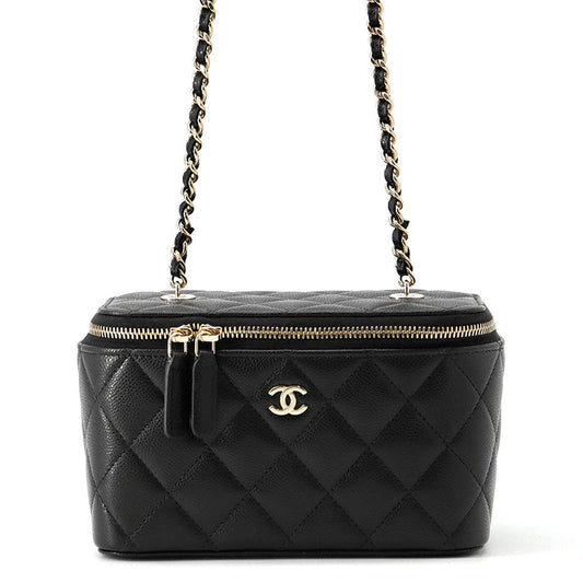 CHANEL Matelasse Vanity ChainShoulder Bag BlackAP1341 Caviar Leather