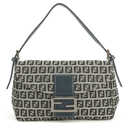 FENDI Zucchino Mamma Bucket Handbag Gray/Navy Canvas Leather